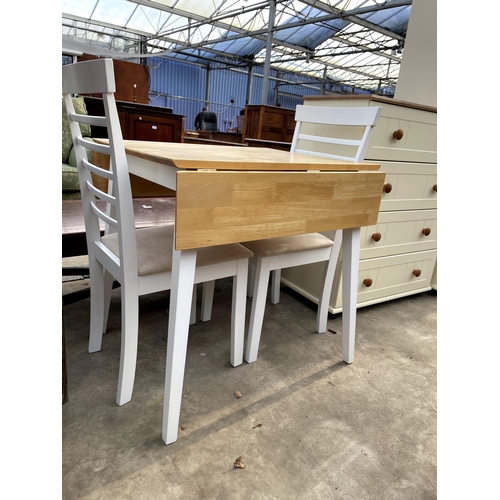 2845 - A MODERN DROP-LEAF KITCHEN TABLE AND TWO CHAIRS