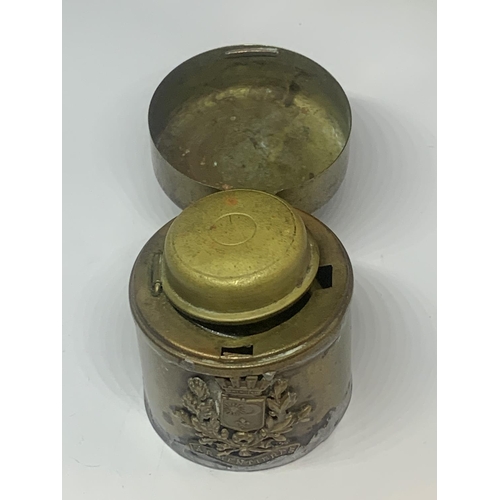 443 - A MILITARY BRASS INKWELL