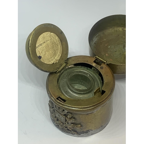 443 - A MILITARY BRASS INKWELL