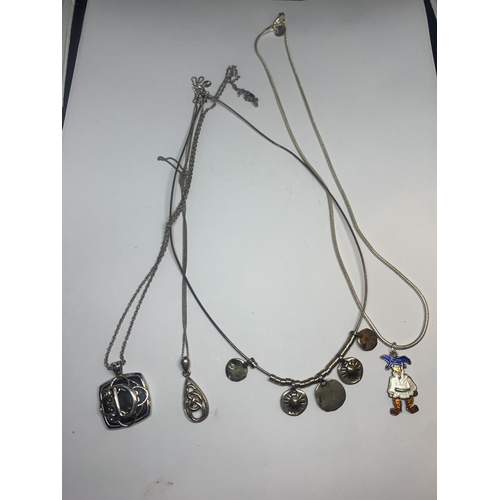 680 - FOUR SILVER NECKLACES WITH PENDANTS