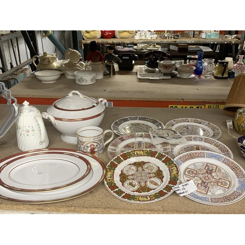 1127 - SIX SPODE GOSPELS PLATES PLUS A TANKARD, SPODE SERVING PLATES, ALARGE LIDDED TUREEN AND A MINTON 'SU... 