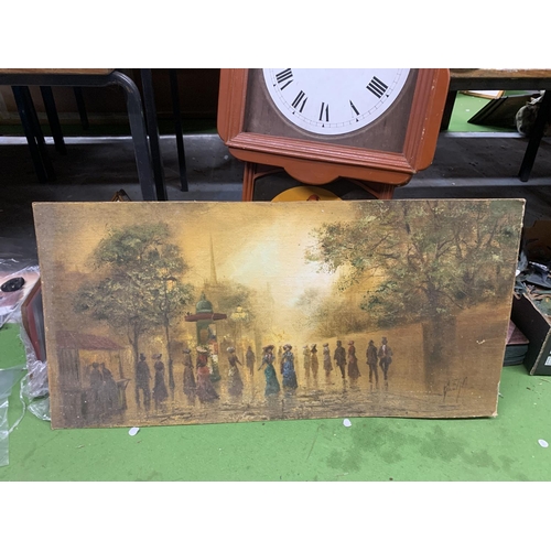 1135 - AN OIL ON BOARD PAINTING OF A VICTORIAN PARISIAN PARK SCENE, INDISTINCT SIGNATURE TO BOTTOM RIGHT, 9... 