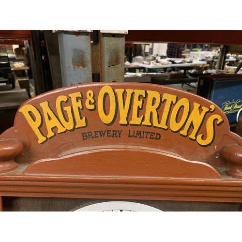 1136 - A PAGE & OVERTON'S BREWERY 'OATMEAL STOUT' WOODEN ADVERTISING BOARD WITH A CLOCK FACE, 45CM X 107CM