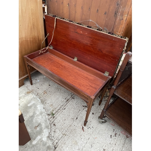 3146 - AN EDWARDIAN ROSEWOOD AND INLAID DUET STOOL ON TAPERING LEGS WITH SPADE FEET AND MODERN HARDWOOD STO... 