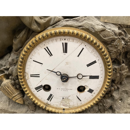 177 - AN ORNATE FRENCH MANTLE CLOCK BY V L HAUSBERG PARIS WITH A LADY HOLDING LIST OF COUNTIRES - EGYPT, I... 