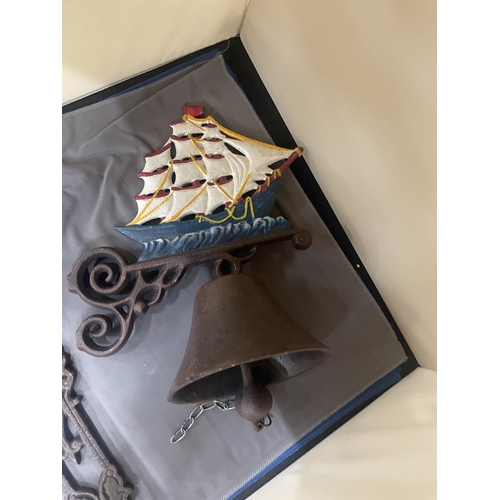 128 - A LARGE CAST 'GALLEON' WALL BELL, 13 INCH X 10 INCH