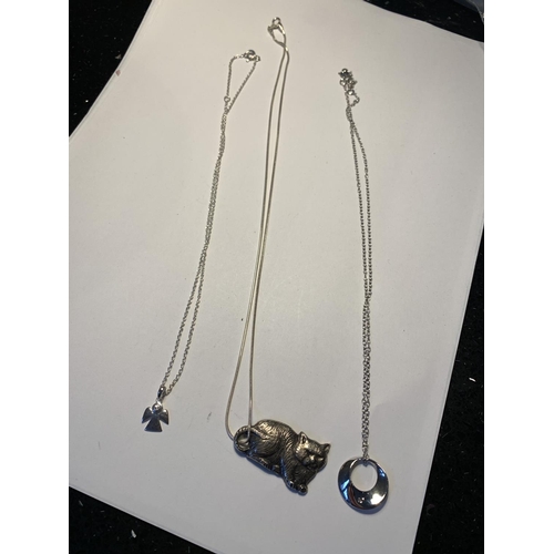 545 - THREE SILVER NECKLACES WITH PENDANTS