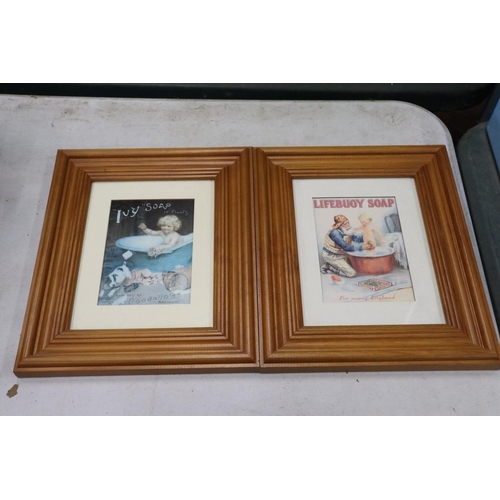 826 - SIX FRAMED ADVERTISING PRINTS TO INCLUDE PEARS' AND LIFEBUOY SOAP, 23CM X 28CM