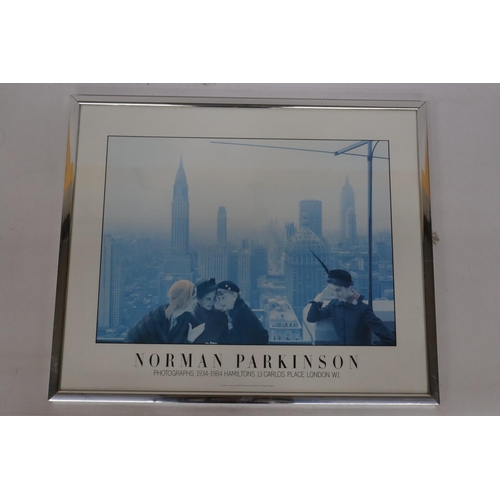 993 - A NORMAN PARKINSON FRAMED PRINT 'HAT FASHIONS', THE NEW YORK SKYLINE FROM THE ROOF OF THE CONDE NAST... 