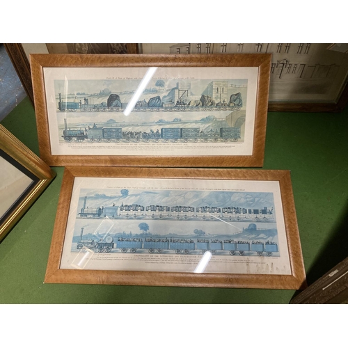 1099 - FOUR FRAMED PRINTS TO INCLUDE TRAVELLING ON THE LIVERPOOL AND MANCHESTER RAILWAY 1831, A PRINT OF NE... 