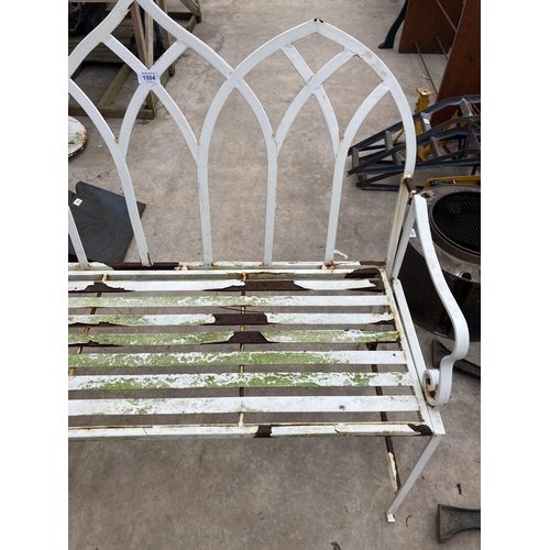 1504 - A DECORATIVE METAL TWO SEATER FOLDING GARDEN BENCH (W:104CM)