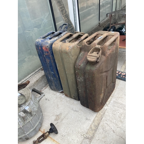 1599 - THREE VINTAGE METAL JERRY CANS