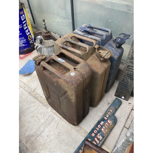 1599 - THREE VINTAGE METAL JERRY CANS