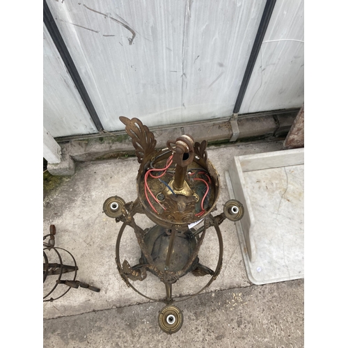 1643 - A VINTAGE BRASS THREE BRANCH CIELING LIGHT FITTING