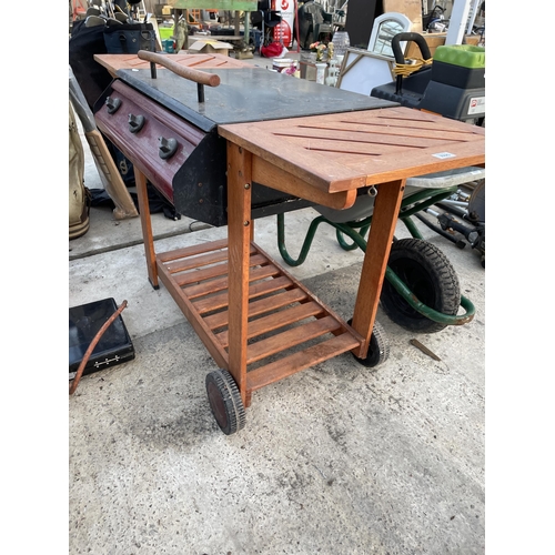 2225 - A BONDI GAS BBQ WITH WOODEN TABLE TROLLEY