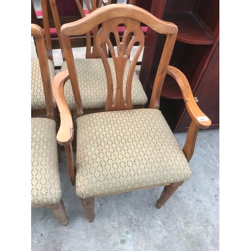 2651 - A SET OF EIGHT MODERN PINE DUCAL DINING CHAIRS, TWO BEING CARVERS, WITH PIERCED SPLAT BACKS