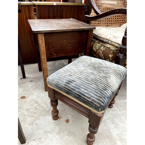 2654 - A MID 20TH CENTURY CANE BACK ARM CHAIR, SMALL STOOL AND BOX COMMODE