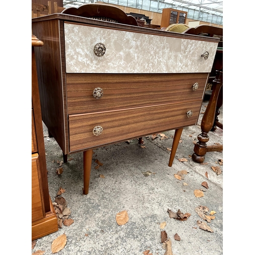 2662 - A RETRO WALNUT EFFECT CHEST OF THREE DRAWERS 30.5CM WIDE