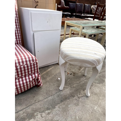 2696 - A BEDROOM CHAIR, OVAL STOOL AND PAINTED LOCKER