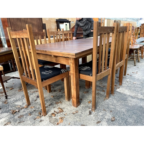 2747 - A MODERN HARDWOOD DINING TABLE ON SQUARE LEGS, 72 X 47