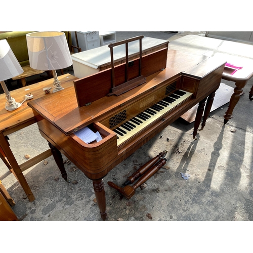 2757 - A VICTORIAN MAHOGANY JOHN BROADWOOD & SONS, LONDON SQUARE PIANO, ON TURNED LEGS, 68 X 26