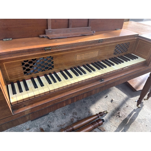 2757 - A VICTORIAN MAHOGANY JOHN BROADWOOD & SONS, LONDON SQUARE PIANO, ON TURNED LEGS, 68 X 26