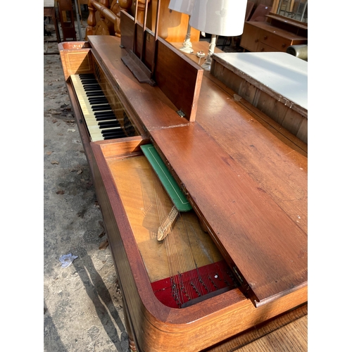 2757 - A VICTORIAN MAHOGANY JOHN BROADWOOD & SONS, LONDON SQUARE PIANO, ON TURNED LEGS, 68 X 26