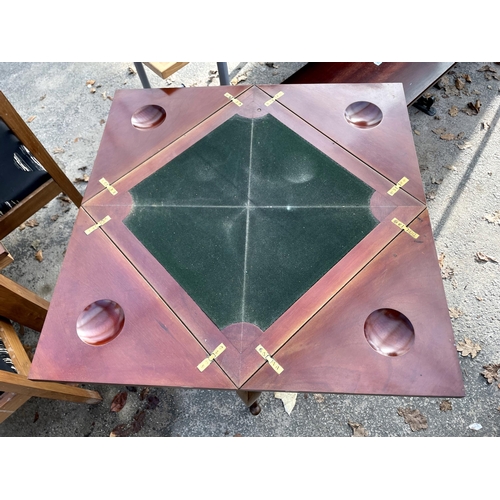 2762 - A LATE VICTORIAN MAHOGANY ENVELOPE CARD TABLE WITH SINGLE DRAWER AND UNDER SHELF