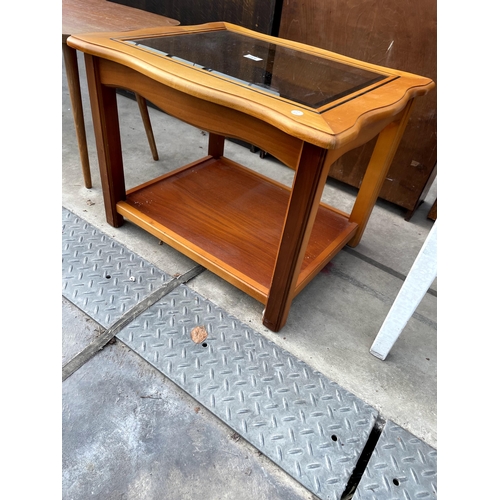 2806 - A RETRO TEAK COFFEE TABLE AND  MODERN LAMP TABLE WITH INSET GLASS TOP