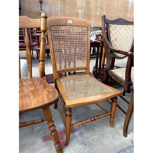 2808 - AN EDWARDIAN BEECH FRAMED PRAYER CHAIR AND TWO MODERN DINING CHAIRS