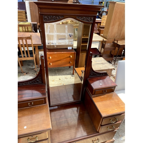 2838 - A VICTORIAN MAHOGANY CHEVAL TYPE DRESSING CHEST ENCLOSING SEVEN DRAWERS, 48