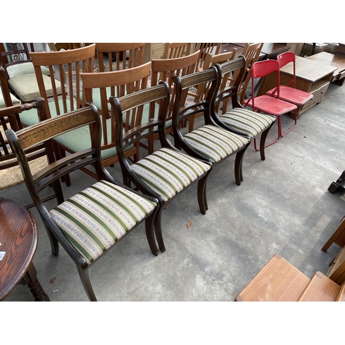 2871 - FOUR REGENCY STYLE DINING CHAIRS AND A PAIR OF RED FOLDING CHAIRS