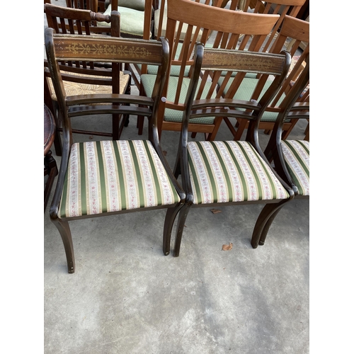 2871 - FOUR REGENCY STYLE DINING CHAIRS AND A PAIR OF RED FOLDING CHAIRS