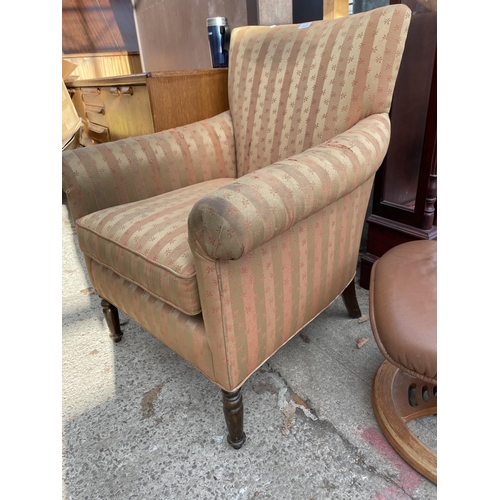 2920 - A VICTORIAN STYLE UPHOLSTERED FIRESIDE CHAIR