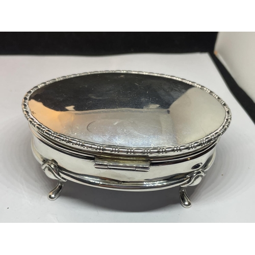 60 - A HALLMARKED SHEFFIELD OVAL LIDDED DISH ON FOUR FEET