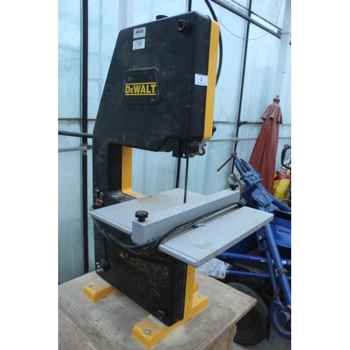 3 - DEWALT BAND SAW DW738 ON WOODEN STAND + 
VAT  FROM THE BUILDERS MERCHANTS RETIREMENT SALE