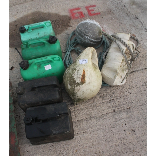 577 - BOAT FENDERS, BOUYS, ROPE, PETROL AND DIESEL CANS  NO VAT