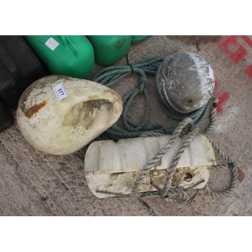 577 - BOAT FENDERS, BOUYS, ROPE, PETROL AND DIESEL CANS  NO VAT