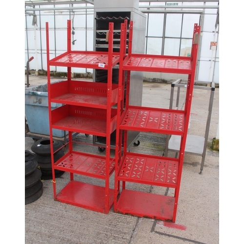 582 - 2 RED GARAGE SHELVES  NO VAT