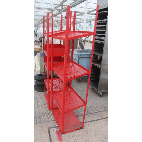 582 - 2 RED GARAGE SHELVES  NO VAT