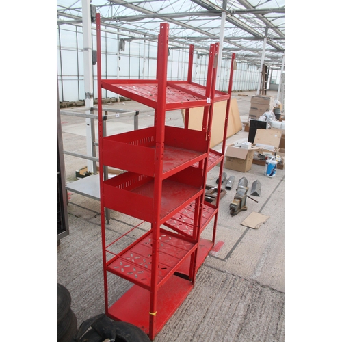 582 - 2 RED GARAGE SHELVES  NO VAT