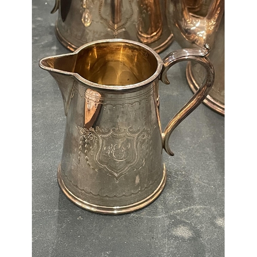 107 - FOUR PIECES OF ELKINGTON SILVER PLATE, PATTERN NO. 16635, TO INCLUDE A COFFEE POT, TEAPOT, CREAM JUG... 