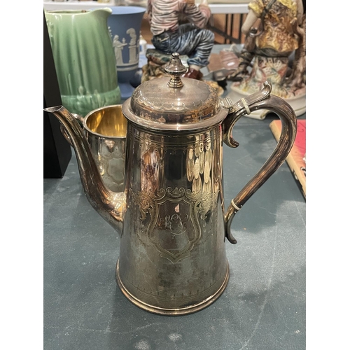 107 - FOUR PIECES OF ELKINGTON SILVER PLATE, PATTERN NO. 16635, TO INCLUDE A COFFEE POT, TEAPOT, CREAM JUG... 