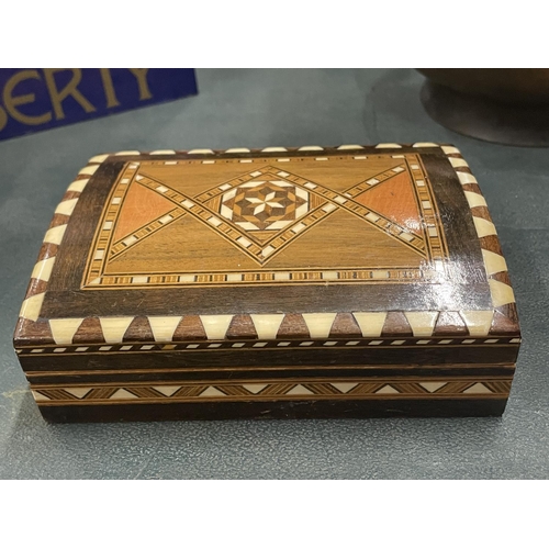 113 - A VINTAGE INLAID BOX AND A RENE MACINTOSH STYLE BOX