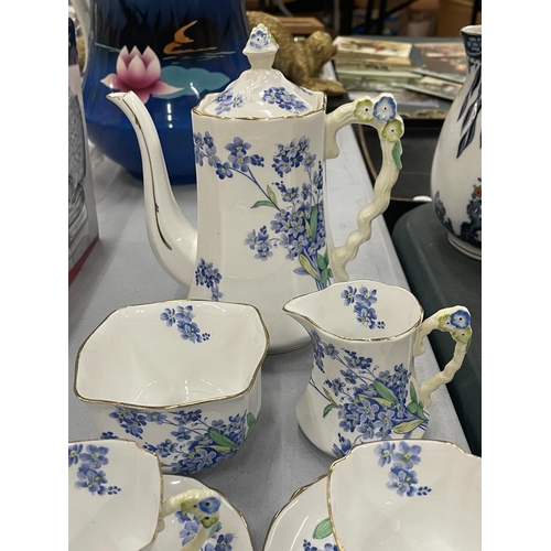 139 - A VINTAGE CROWN STAFFORDSHIRE CHINA COFFEE SET TO INCLDE A COFFEE POT, CREAM JUG, SUGAR BOWL, CUPS A... 