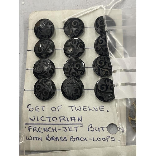 144 - A QUANTITY OF VICTORIAN FRENCH JET AND MOTHER OF PEARL BUTTONS