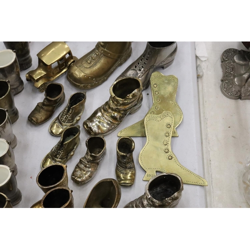 172 - A LARGE QUANTITY OF BRASS, WHITE METAL AND PEWTER BOOTS