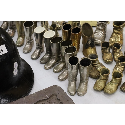 172 - A LARGE QUANTITY OF BRASS, WHITE METAL AND PEWTER BOOTS