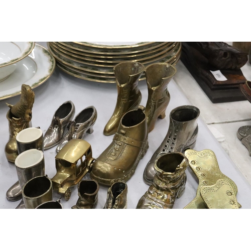 172 - A LARGE QUANTITY OF BRASS, WHITE METAL AND PEWTER BOOTS