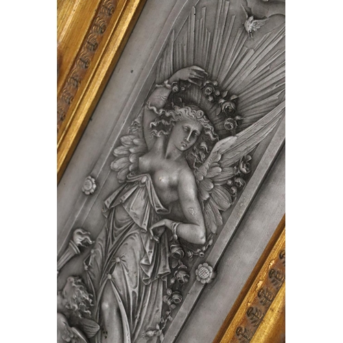 182 - A GILT FRAMED ART NOUVEAU PLAQUE, 24CM X 42CM